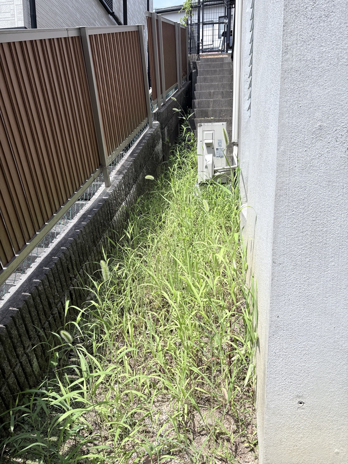 階段まわりの除草の作業前